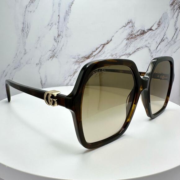New GUCCI Sunglasses Brown Square Oversized Gold Metal GG Logo 56mm main image 8